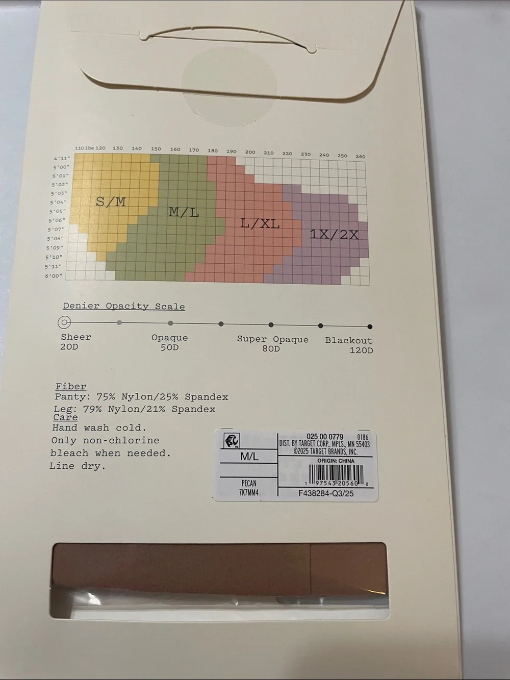 a new day Sheer Hosiery in Pecan Brown brand new still in package size M/L